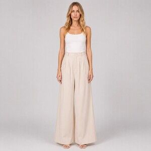Nonchalant Label Fabi Pleated Wide Leg Pants in oat beige size medium